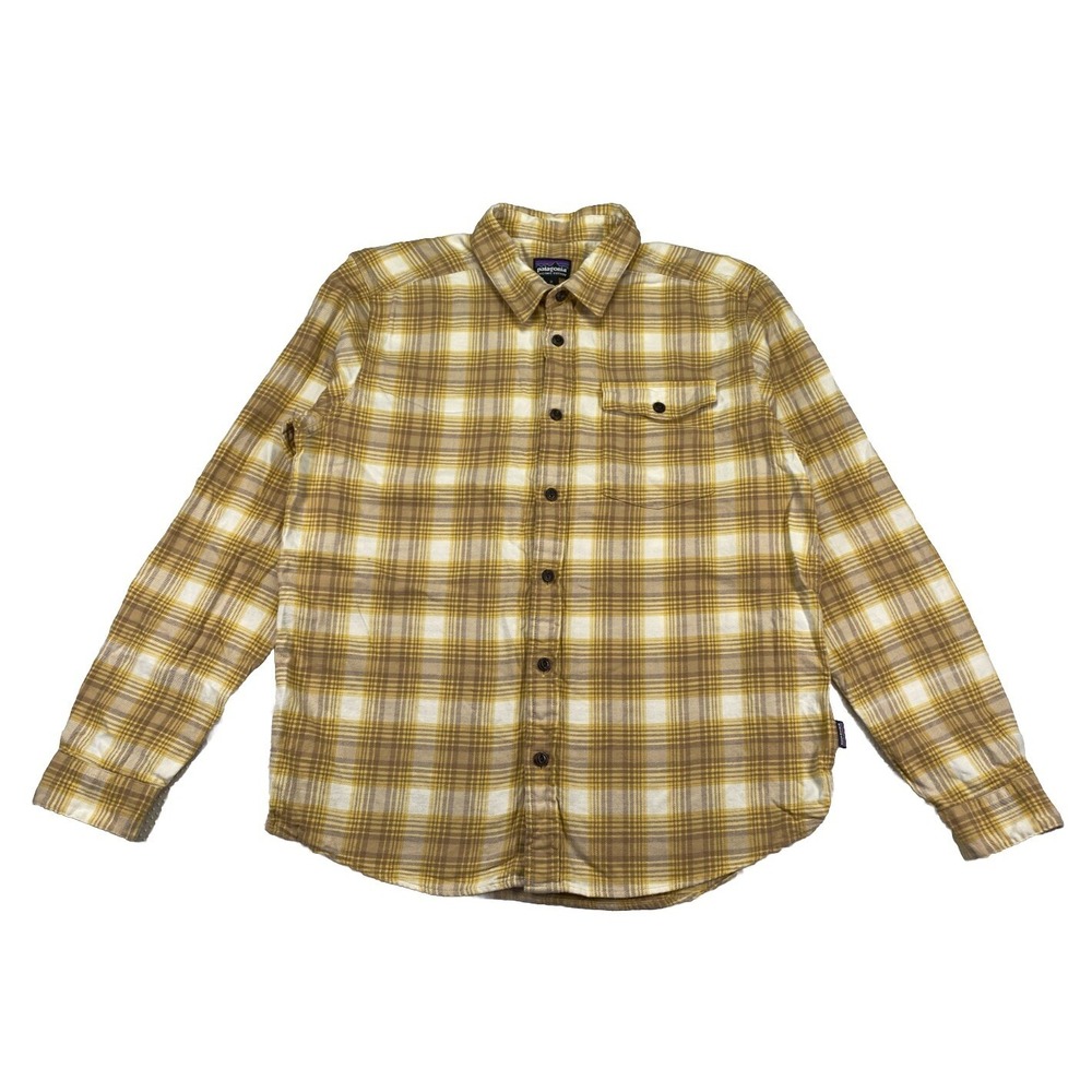 Patagonia Lightweight Fjord Flannel Shirt Men's Medium Yellow Brown Plaid